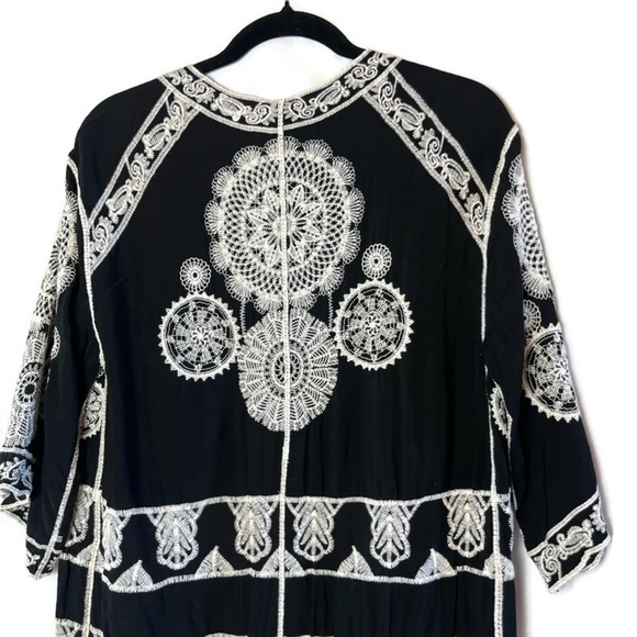 Est. 1946 Boho Black White Allover Embroidered Kimono Jacket Duster Coverup S/M - Picture 5 of 11
